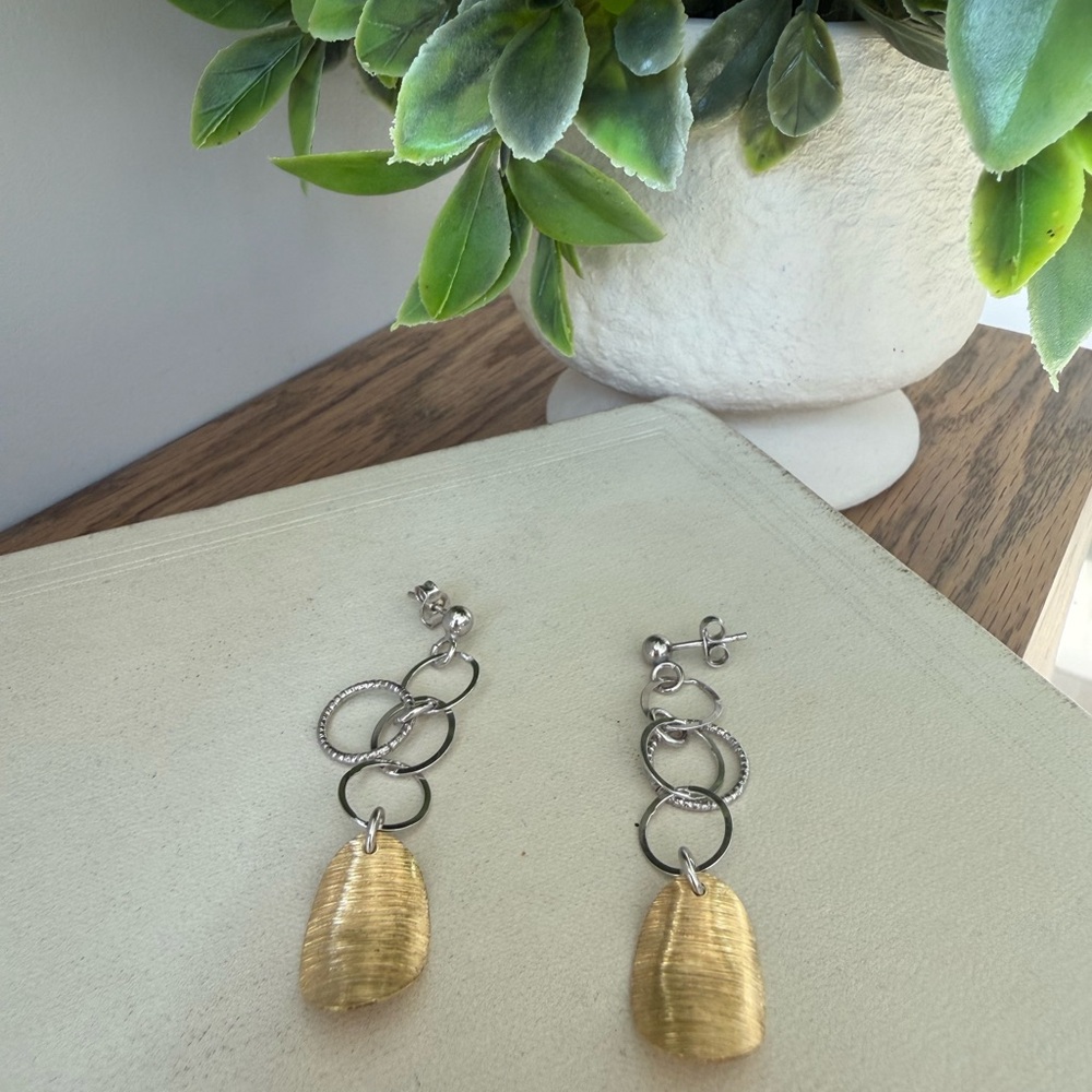 Vintage Vior Sterling Silver mixed metal dangle earrings
